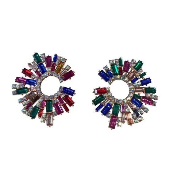Earrings Rainbow Sparkling Flower Burst Studs Geometric Boho Jewelry - Picture 1 of 4